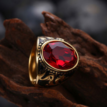 American Ring Trend Ruby Titanium Diamond Ring Jewelry - £21.88 GBP