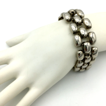 PANTHER LINK vintage silver-tone bracelet - 3/4&quot; wide puffy shiny statement 7.5&quot; - £14.15 GBP
