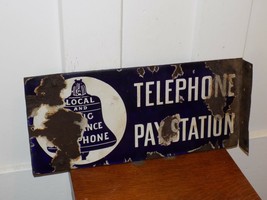 Vintage Porcelain Telephone Pay Station Double Sided Flange Sign - $297.00