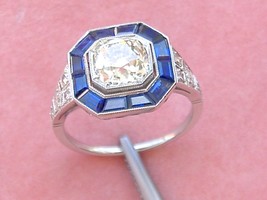 Art Deco 1.56ct Mine Diamond 1.20ctw Sapphire Platinum Engagement Cocktail Ring - £9,794.45 GBP