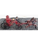 Vintage Cast Iron Toy Horse Drawn Fire Truck Carriage Wagon Wheels Fireman - $19.99