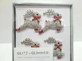 Glitz + Glimmer Christmas Reindeer Rhinestone Napkin Rings Home Decor Set of 4 - £25.80 GBP