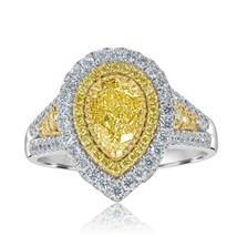 GIA Certified 2.08 Ct Pear Yellow Diamond Engagement Ring 18k Gold - £5,406.57 GBP