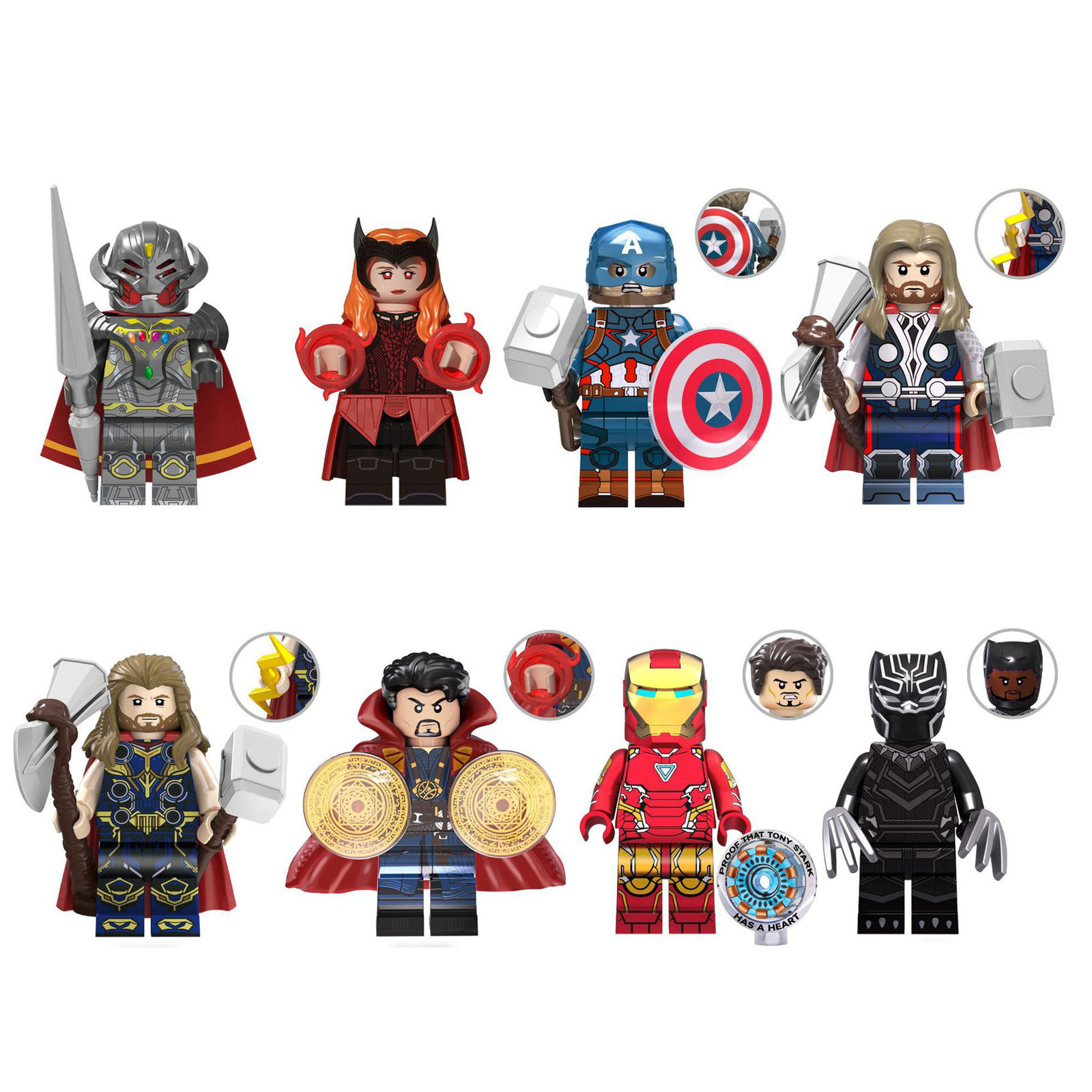 8Pcs Marvel The Avengers Minifigures Wanda Ultron Thor Black Panther Mini Blocks