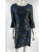 Tommy Hilfiger Dress Size 10 Blue Gold Poppy Jacquard Foil Bell Sleeve W... - $1,182.44 MXN