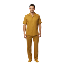 Men 2pc Walking Leisure Suit Short Sleeves By DREAMS 256-27 Solid Mustard image 3