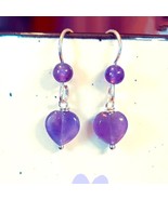 Amethyst Heart Dangle Earrings Sterling Silver French Wire - £16.61 GBP