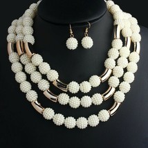 Traditional wedding Choker Bib 3-Layers Acrylic Beads Necklace &amp; Earring... - £17.19 GBP