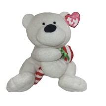 Ty Pluffies Plush Candy Cane Christmas Polar Bear Tylux Stuffed Animal 2005 8&quot; - $11.81