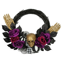 Skull with Hands and Purple Roses Halloween Twig Wreath, 22-Inch, Unlit - £107.51 GBP