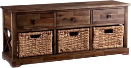 Sei Furniture Jayton Natural Water Hyacinth Storage Bench 3 Woven, Coastal Style - £266.18 GBP