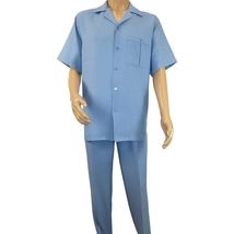 Men 2pc Walking Leisure Suit Short Sleeves By DREAMS Fancy 277-11 Ocean Blue image 2