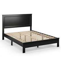 Queen Size Bed Frame Platform Slat High Headboard Bedroom with Rubber Wo... - $435.13