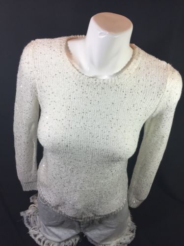Jordache girls Cream White sequin pullover Long Sleeves Scoop Neck Size 10/12 - $12.47
