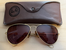 B&amp;L Ray Ban USA Aviator 58-14 Dark Amber Sunglasses w/ Case ~ Vintage! - $145.12