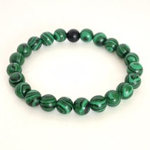 Green Faux Malachite 8mm Beads Stretch Bracelet 6.3” - £6.38 GBP