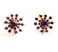Vintage Purple Glass Rhinestone Starburst Screw Clip On CORO Earrings 40s 50s - £18.77 GBP