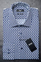 Made In Italy Hugo Boss Men Jango Slim Fit Dark Blue Cotton Dress Shirt 37 14.5 - £59.93 GBP