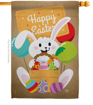 Colorful Happy Easter Egg With Bunny House Flag 28 X40 Double-Sided Banner - £29.55 GBP