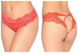 CORAL LACE TANGA OPEN CROTCH PANTY WITH OPEN BACK DETAIL Large - £9.58 GBP