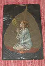 Synopsio Pudi Tissue Original Folk Art Painting On A Leaf Woman Kneeling Prayer - £46.90 GBP