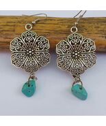 Turquoise filigree Silver earrings Filigree flower silver tone earrings ... - $34.00