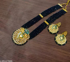 Hidusm Ganesha Pendant Kundan Long Necklace Earrings Jewelery Set Women Jabells - £12.72 GBP