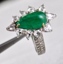 Natural Emerald Cabochon Pear Rose Cut Diamond 18k Gold Gemstone Finest ... - £2,680.06 GBP