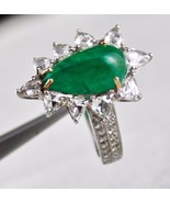 Natural Emerald Cabochon Pear Rose Cut Diamond 18k Gold Gemstone Finest ... - £2,702.34 GBP
