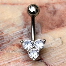 316L Stainless Steel Triple Gem Navel Ring Belly Button Ring - £12.71 GBP