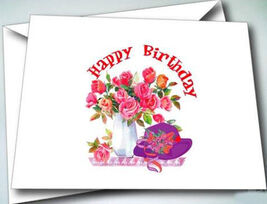 6 NOTE CARDS W/ ENVELOPES FLOWERS &amp; RED HAT HAPPY BIRTHDAY FOR LADIES OF... - $12.19