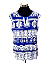 Perception Concept  Sleeveless Blouse Juniors X-Large Embossed Blue and White - £11.68 GBP