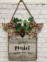 Farmers market Wood Sign hanging plaid bows rope trim pine cone Handmade... - $18.21