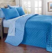 Reversible Microfiber Bedspread Set Light Blue Queen Bedroom 2 Shams Pol... - €61,06 EUR