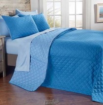 Reversible Microfiber Bedspread Set Light Blue Queen Bedroom 2 Shams Polyester - £57.08 GBP