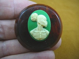 (CA10-63) RARE African American LADY ivory + green CAMEO bakelite Pin Pendant - $43.00