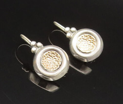 ISRAEL 14K GOLD &amp; 925 Silver - Vintage Two Tone Hammered Drop Earrings - EG11826 - £55.45 GBP
