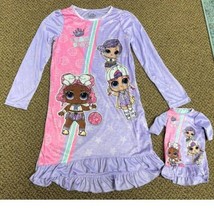 Girls Pajamas LOL Surprise Purple Grand Slam Sports Nightgown &amp; Doll Gown-sz 10 - £15.86 GBP