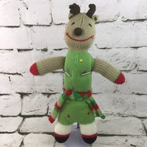 Christmas Reindeer Plush Knit Stuffed Animal Green Holiday Soft Toy Decor - $7.91