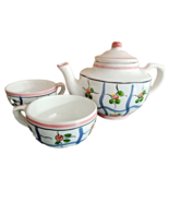 Vintage WILLIAMS SONOMA Portugal Teapot (2) Tea cups Floral white Blue p... - $38.12 CAD