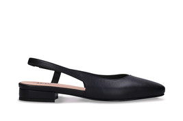 Women slingback shoes flats with square toe on black vegan apple skin ba... - $115.81