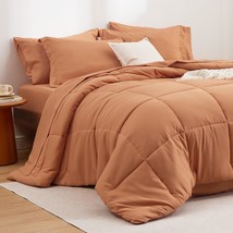 Burnt Orange Full Size Comforter Set - 7 Pieces Solid Full Bed In A Bag, Full Be - £69.53 GBP