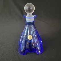 MCM Vintage Collezione Crystal Glass Line Italy Blue Perfume Bottle &amp; St... - $24.74