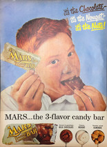 Vintage 1956  Mars Chocolate Toasted Almond Bar Boy Eating Candy Print Ad  - £4.38 GBP