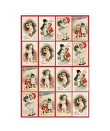 Vintage Style Christmas Wrapping Paper Roll 24&quot;x36&quot; Children Playing in ... - £14.25 GBP