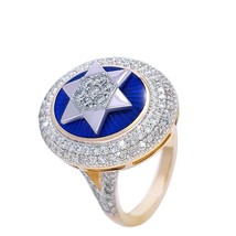 14K Gold Women Star of David Ring with 113 Diamonds and Blue Enamel Judaica Gift - £2,360.77 GBP+