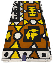  Orange, Yellow, White and Black mix African Fabric Cambric Wax - $33.00