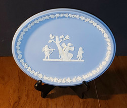 Wedgwood Jasperware Light Pale Blue Oval Tray Plate 10&quot; Cupid Psyche Beautiful - £40.08 GBP