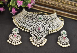 Bollywood Style Indien Zircone Ad Mariage Plaqué Or Bijoux Ras Ensemble ... - $142.49