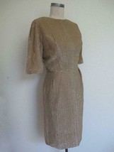 Vintage 50s 60s Nat Turoff Sheath Dress XS 2 Gold Metallic Wiggle Bombshell - £40.15 GBP